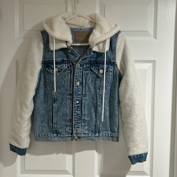 BlankNYC denim Sherpa jacket with removable hood size xs - Picture 2 of 5